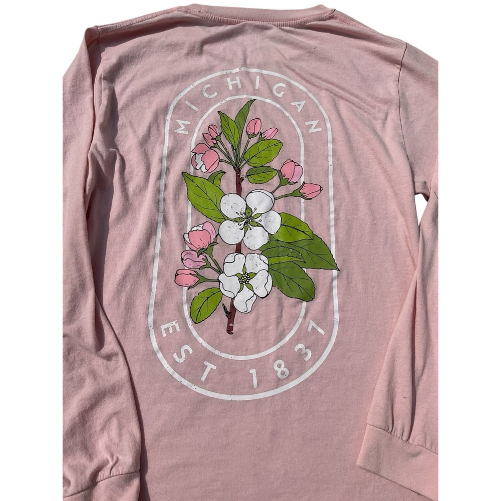 State Of Michigan Cherry Blossom Pink Long Sleeve T Shirt Women's Medium